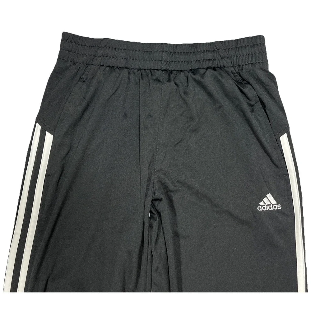Adidas Boys Track Pants Youth Size M 10/12 Black White 3 Stripe Athletic Pants